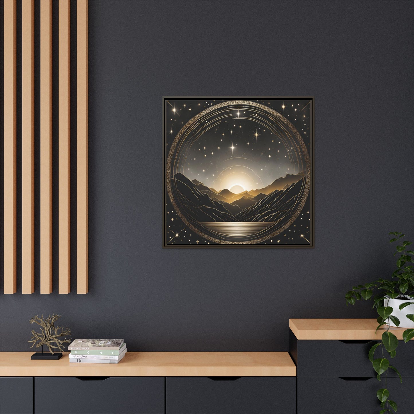Boho Celestial Design Unique Framed Canvas Wall Art Sun and Stars Astrological Gift Nature Lover Gift Astronomy Gift 3 frame color choices