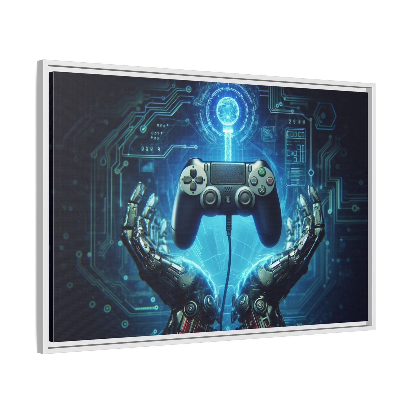 Gamer Themed Unique Framed AI Canvas Print Wall Art Video Game Lover Futuristic Digital Style Gift Cyber Geek Matrix Decor 3 frame colors