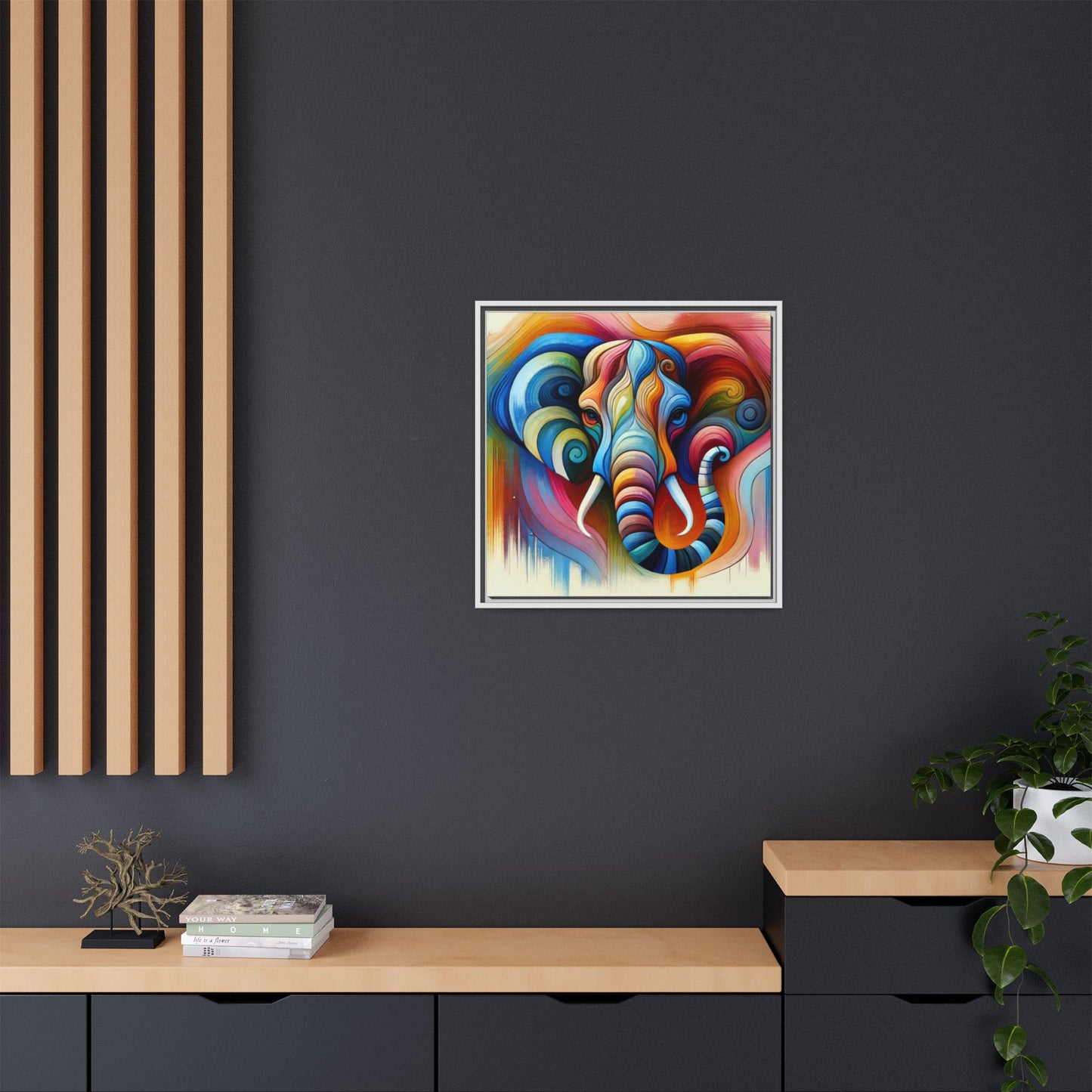 Modern Elephant Print Abstract Design Unique Framed Canvas Print African Wall Art Animal Lover Gift Nature Lover Decor 3 frame colors