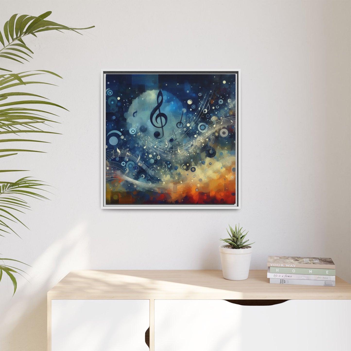 Modern Music-Themed Print Abstract Design Unique Framed Canvas Print Treble Clef Note Wall Art Music Lover Gift Decor 3 frame colors