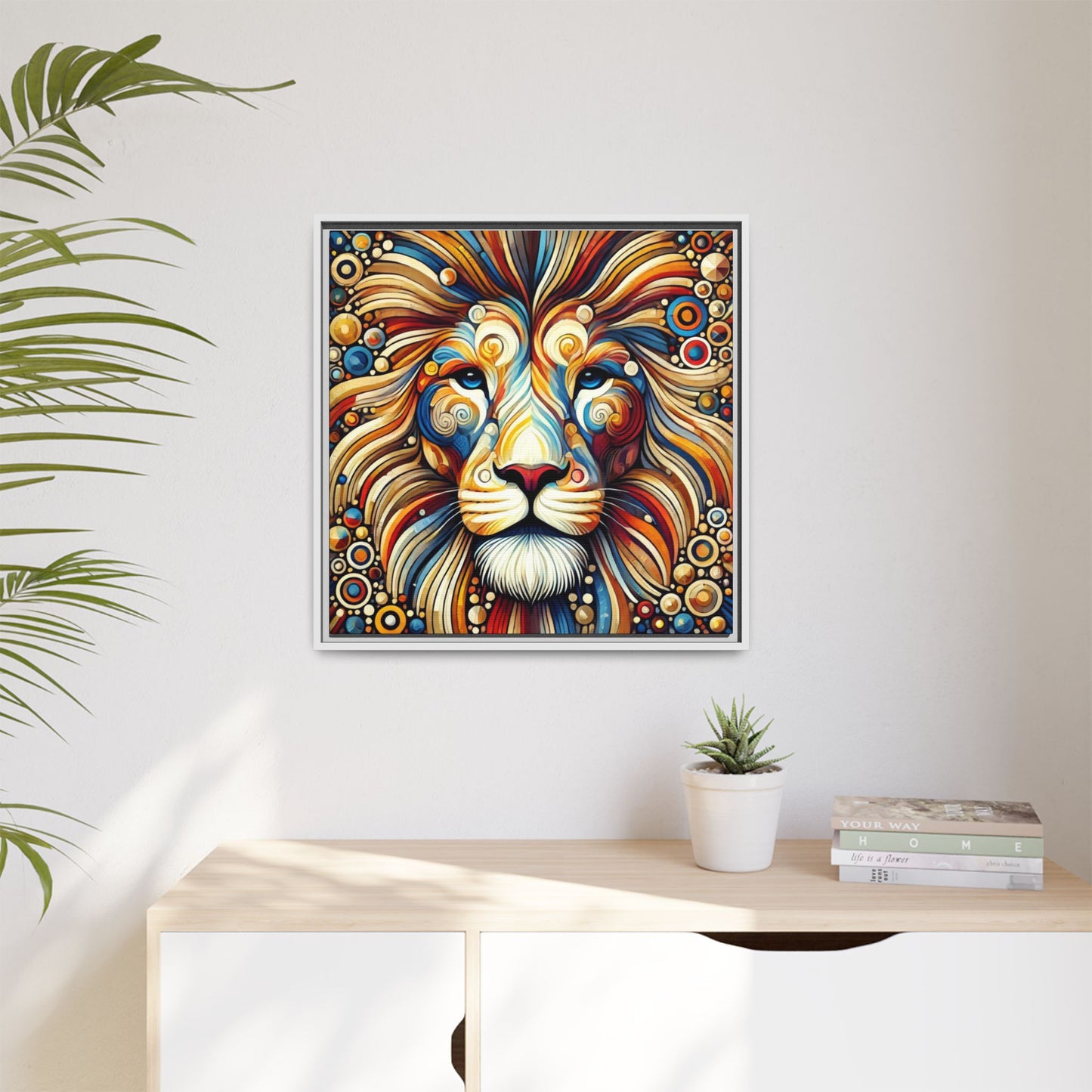 Modern Lion Print Abstract Design Unique Framed Canvas Print King of Jungle Wall Art Animal Lover Gift Nature Lover Decor 3 frame colors