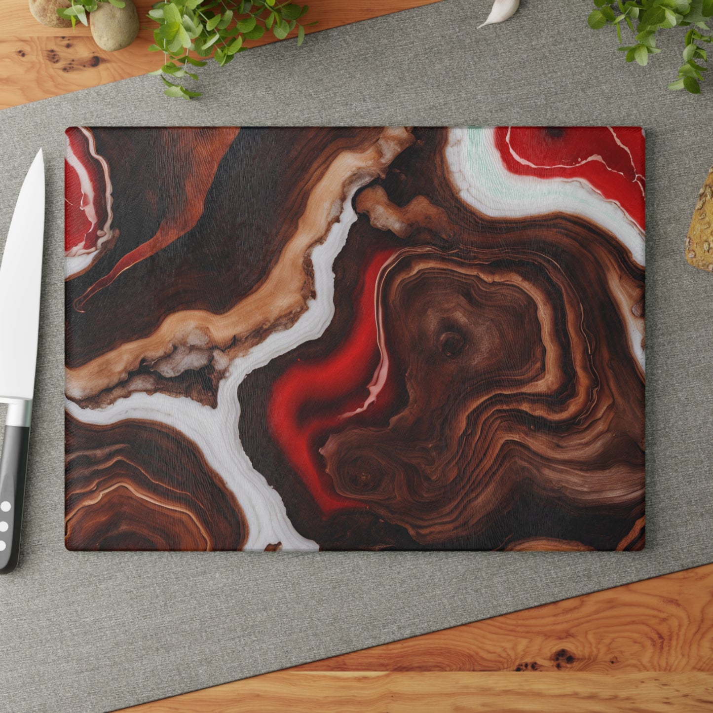 Kitchen Decor Glass Wood-look Image Nature Lover Cutting Board Serving Tray Home Cook Gift Colorful Glass Geode-inspired Charcuterie Board