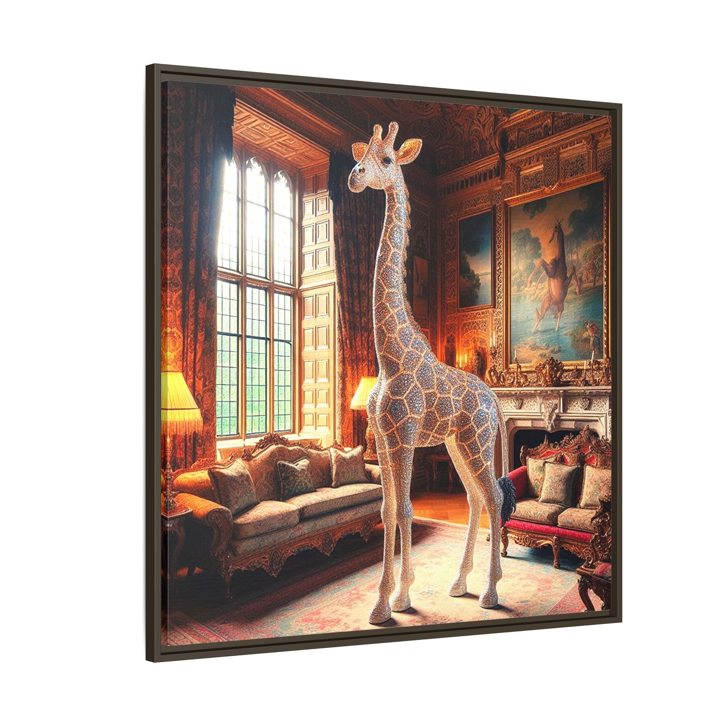 Bejeweled Giraffe Framed Canvas Print Wall Art Unique Fashion Designer Haute Couture Fashionista Animal Lover Gift Decor 3 Frame Colors