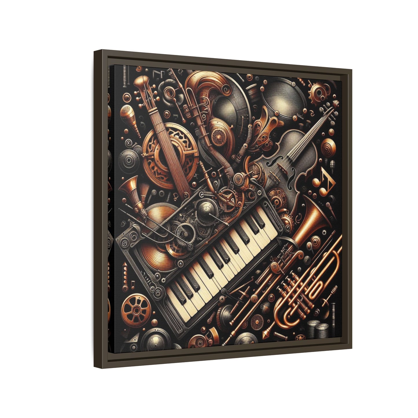 Modern Music-Themed Steampunk Style Print Abstract Design Unique Framed Canvas Print Wall Art Music Lover Gift Decor 3 frame colors