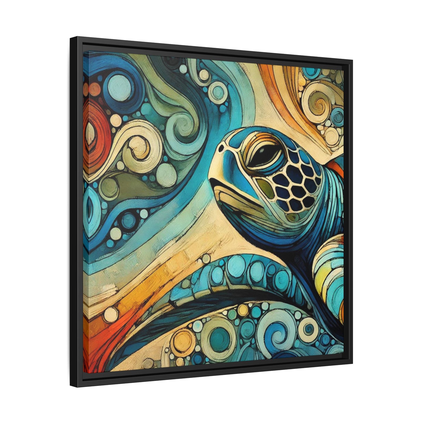 Modern Sea Turtle Print Abstract Design Unique Framed Canvas Print Oceanic Wall Art Animal Lover Gift Nature Lover Decor 3 frame colors