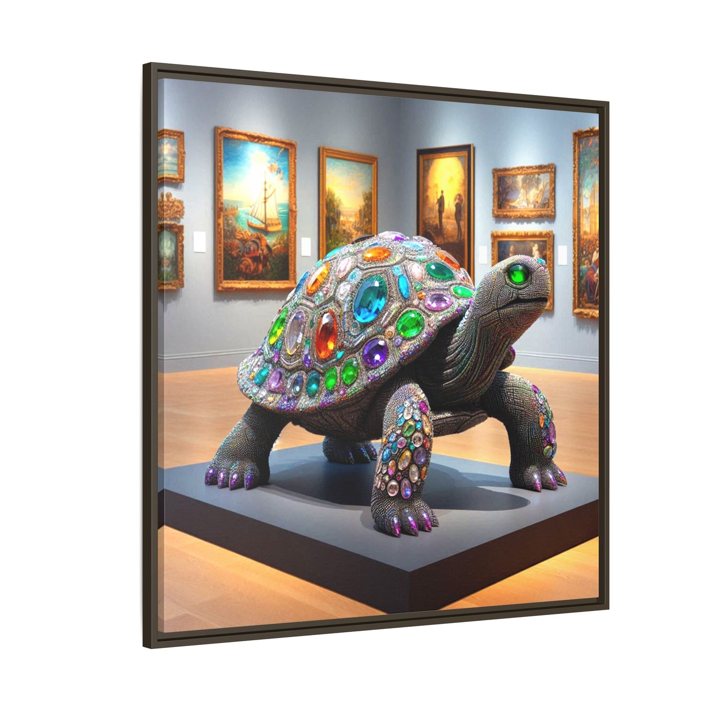 Bejeweled Turtle Framed Canvas Print Wall Art Unique Fashion Designer Haute Couture Fashionista Animal Lover Gift Decor 3 Frame Colors