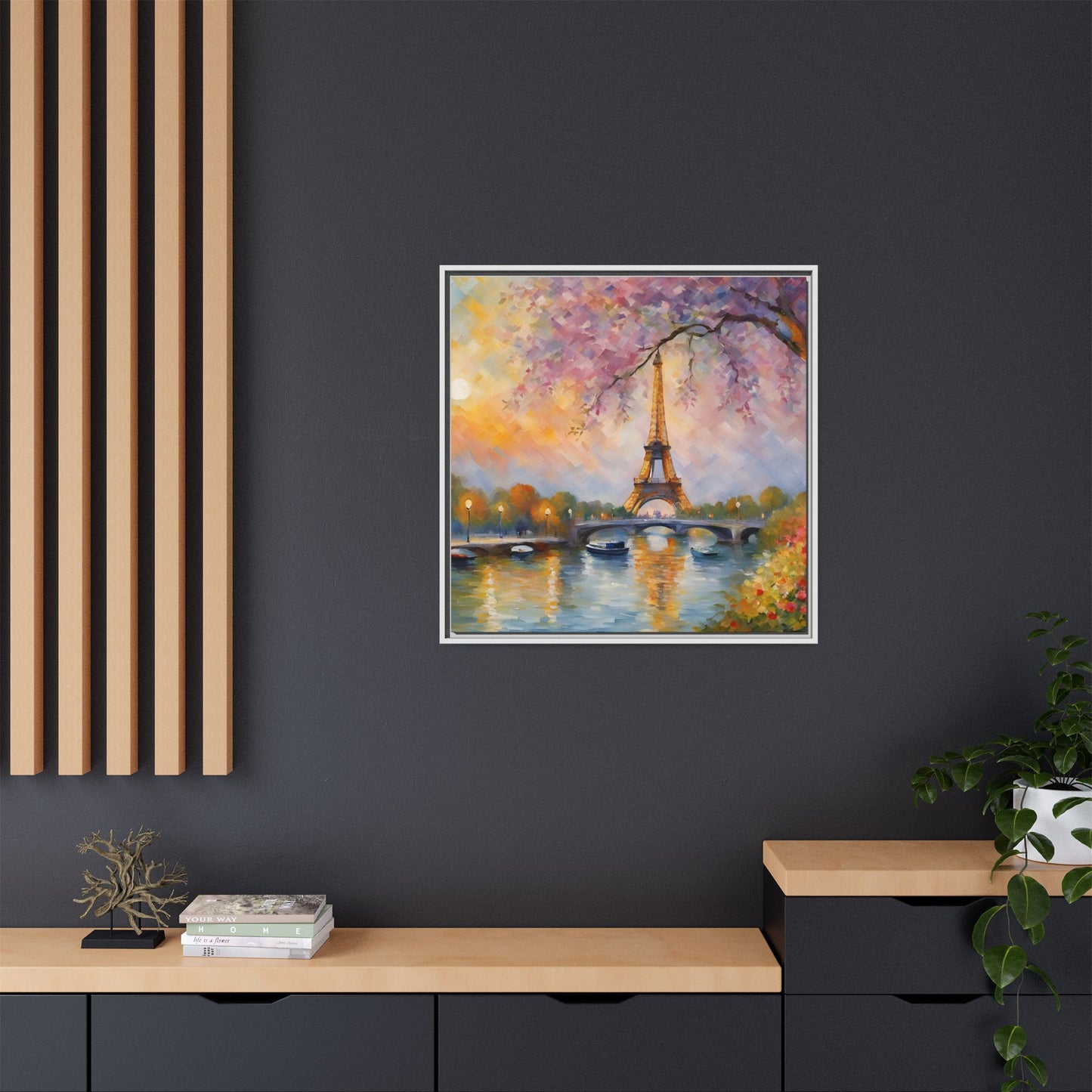 Modern Abstract Eiffel Tower Design Unique Framed Canvas Landscape Wall Art Paris France Gift Nature Lover Gift 3 frame colors