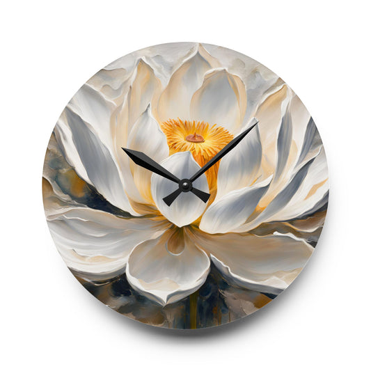 Floral Design Acrylic Office Clock Unique Colorful Wall Clock for Kitchen or Living Room Nature Lover Gift Lotus Flower Art Design