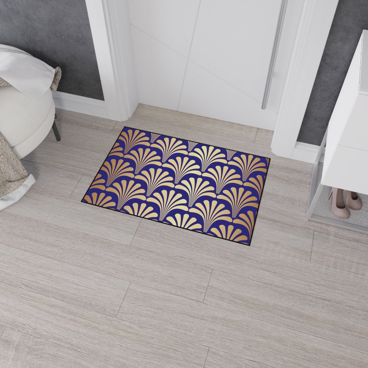 Decorative Heavy Duty Non-Slip Floor Mat Stylish Design Perfect for Entryway Kitchen Décor Blue Floral Geometric Design Rug Bathroom Mat