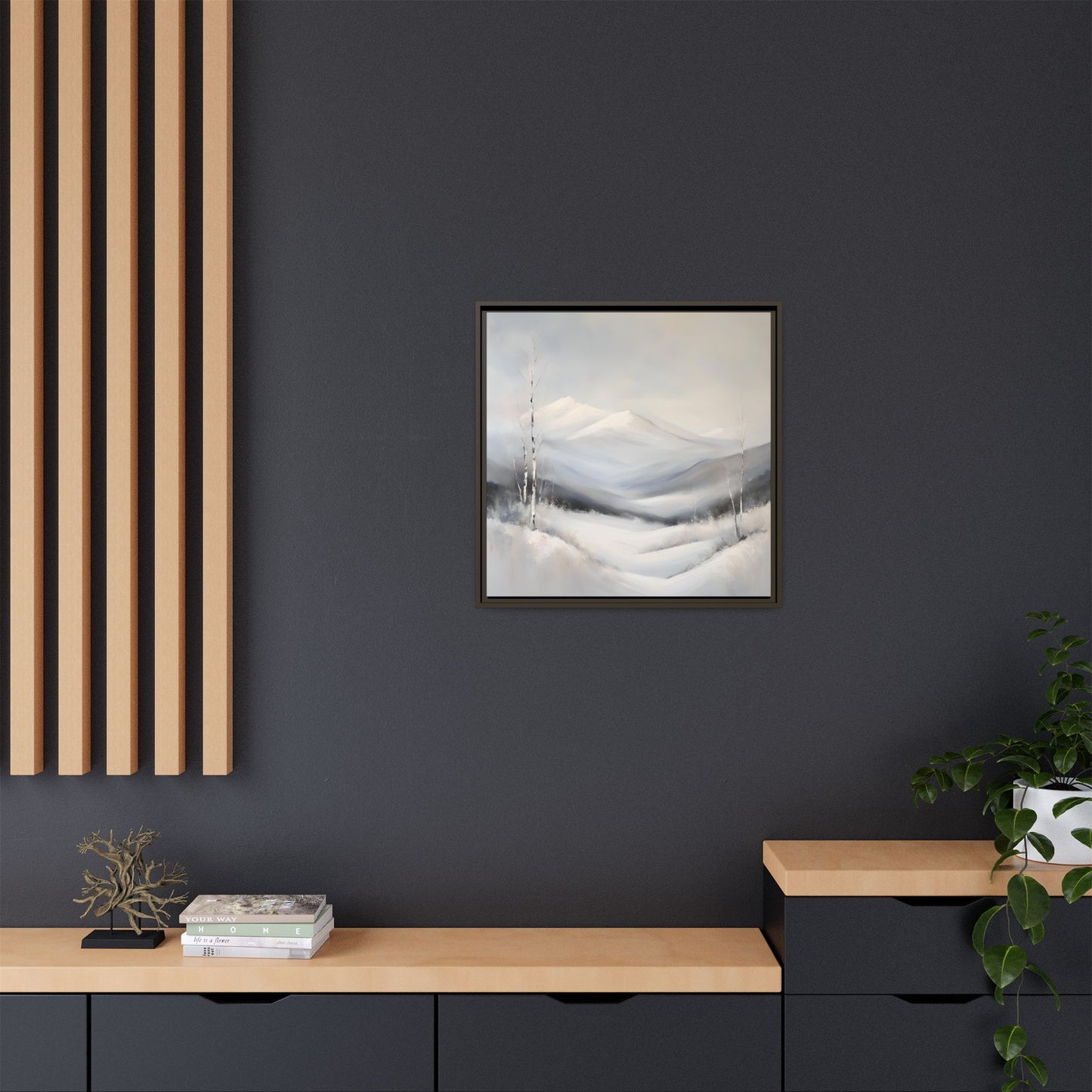 Modern Abstract Mountain Design Unique Framed Canvas Wall Art Snowy Gift Nature Lover Gift 3 frame colors