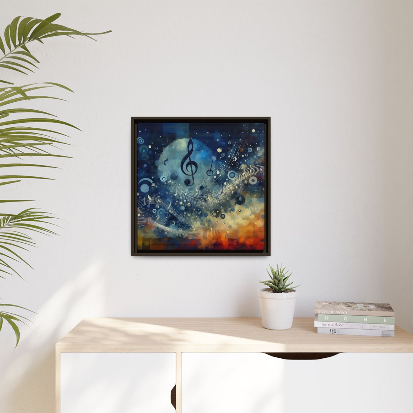 Modern Music-Themed Print Abstract Design Unique Framed Canvas Print Treble Clef Note Wall Art Music Lover Gift Decor 3 frame colors