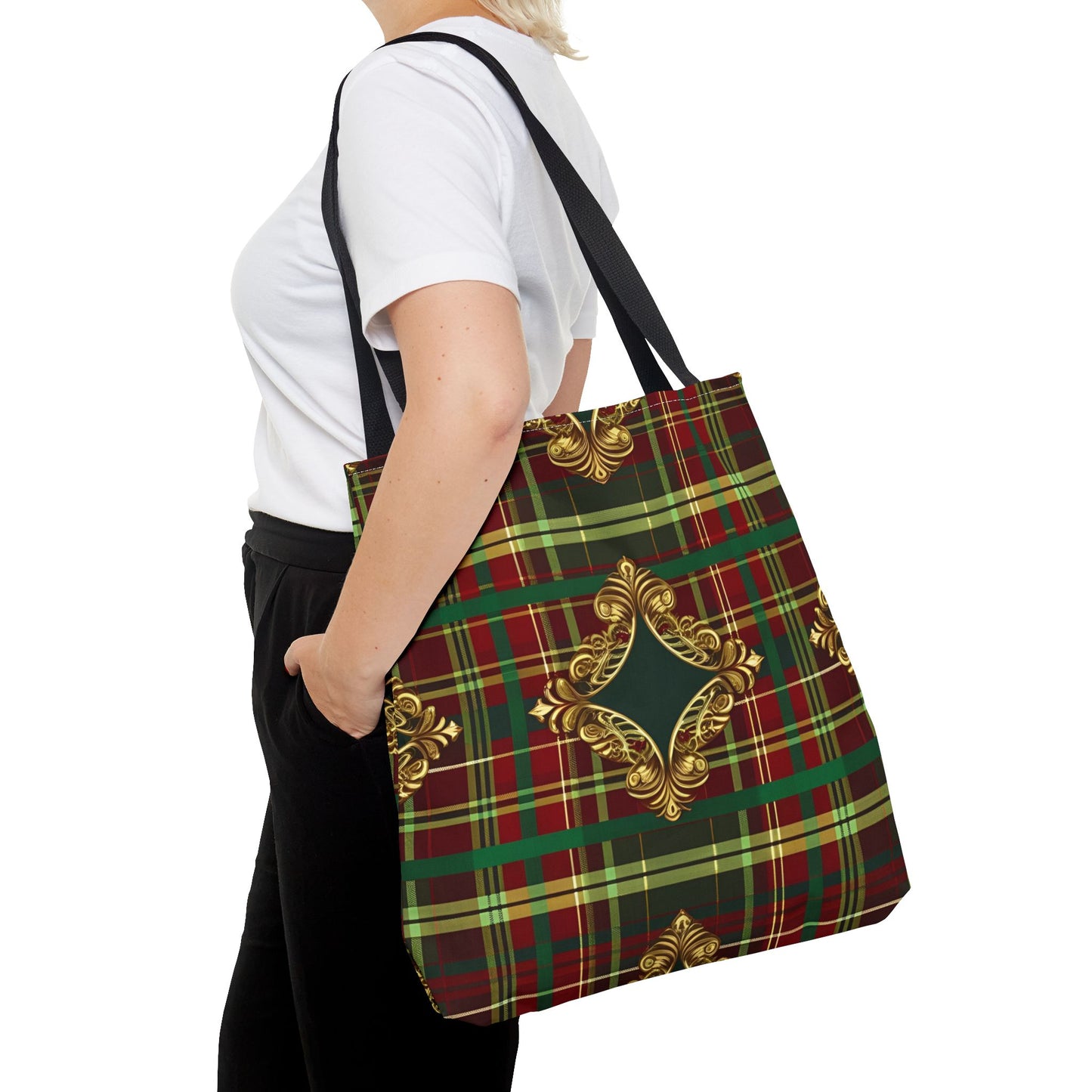 Christmas Tote Bag Holiday Cheer Gift Glam Winter Accessory Reusable Winter Plaid Tartan Shopping Bag Xmas Joy Gift Unisex Bag for Him Her