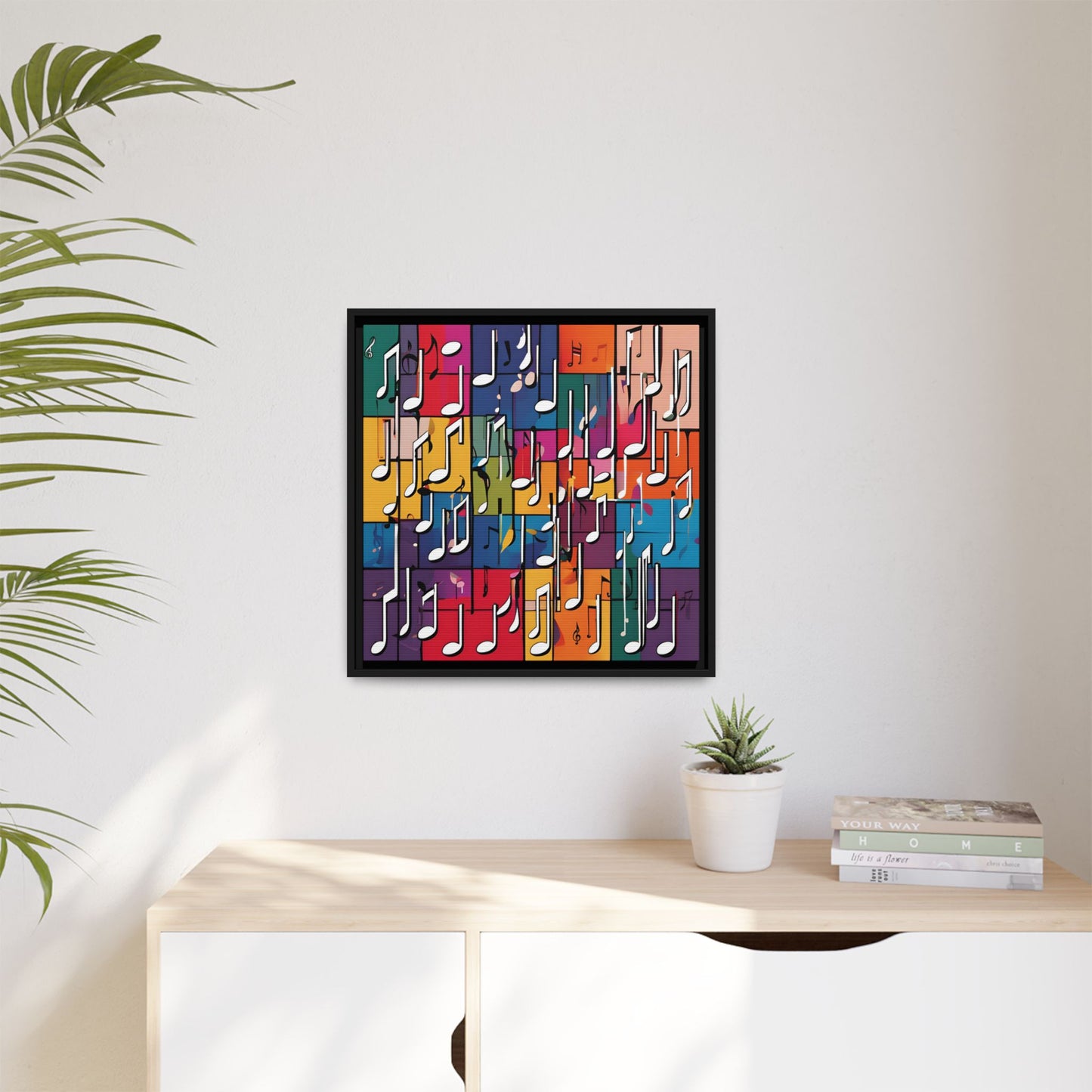 Modern Music-Themed Print Abstract Design Unique Framed Canvas Print Treble Clef Note Wall Art Music Lover Gift Decor 3 frame colors