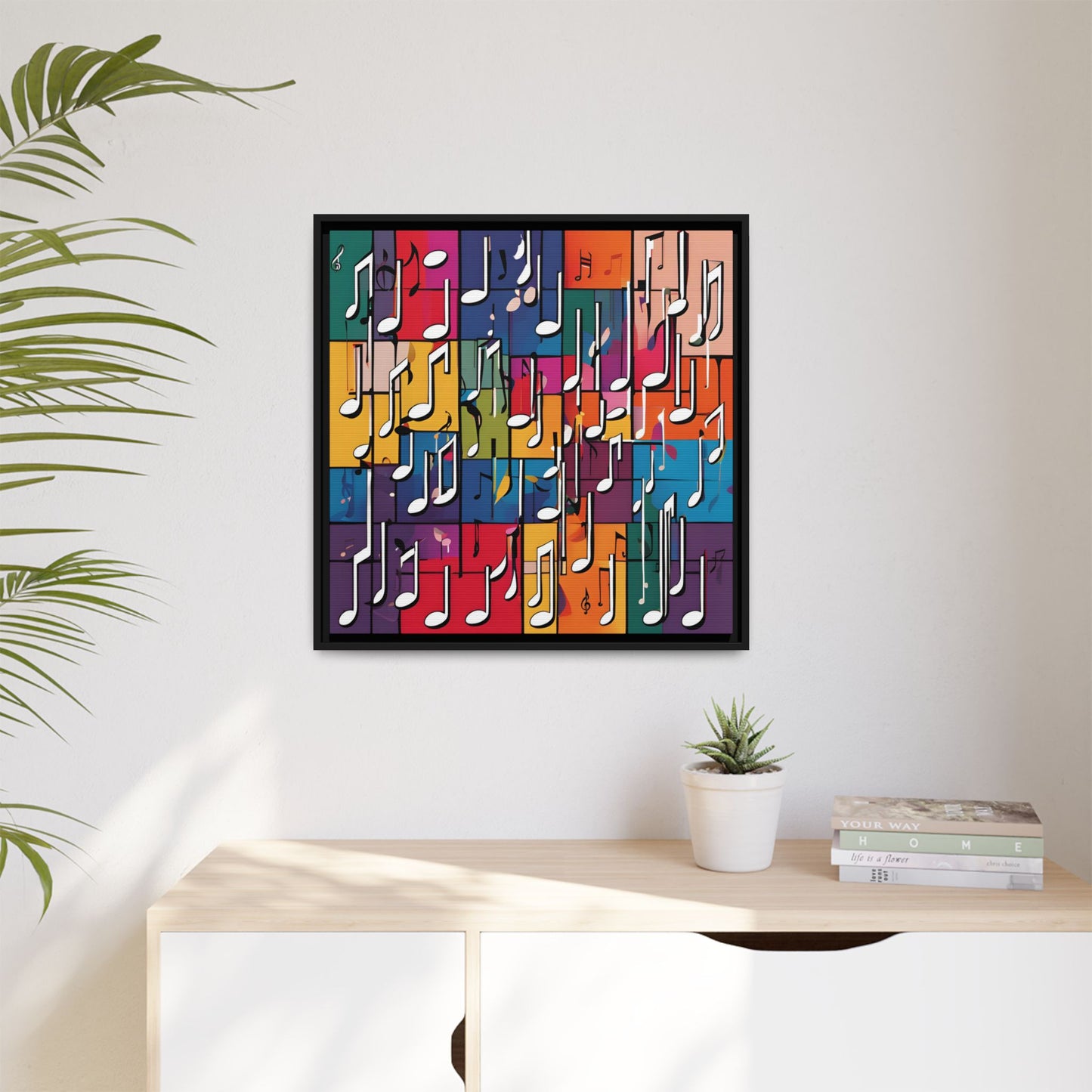 Modern Music-Themed Print Abstract Design Unique Framed Canvas Print Treble Clef Note Wall Art Music Lover Gift Decor 3 frame colors