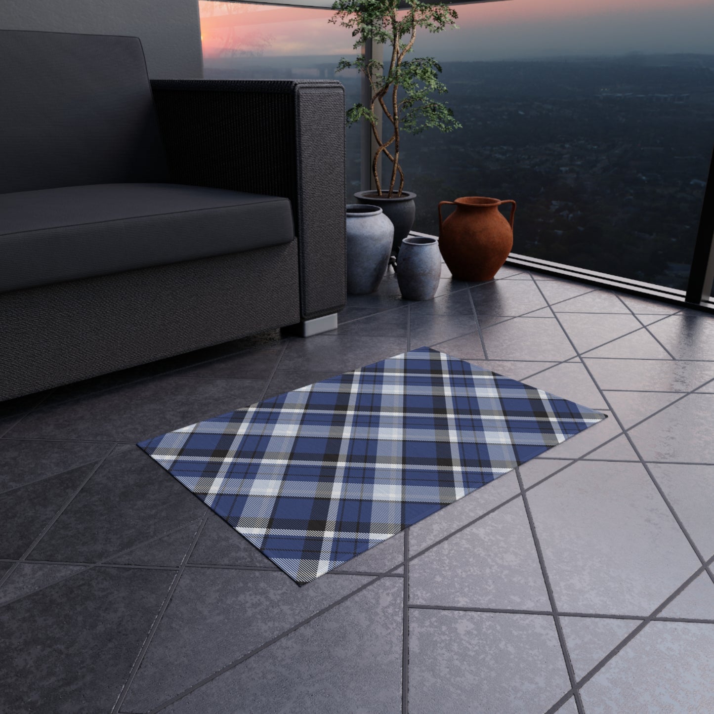 Checker Pattern Chenille Outdoor Rug with No-Skid Backing Cozy Outdoor Carpet Patio Decor Gazebo Rug Pool Area Decor Outdoor Kitchen Carpet