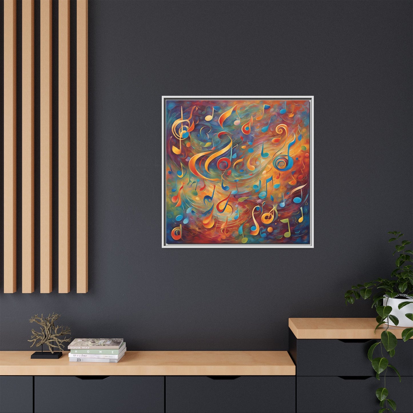 Modern Music-Themed Print Abstract Design Unique Framed Canvas Print Treble Clef Note Wall Art Music Lover Gift Decor 3 frame colors