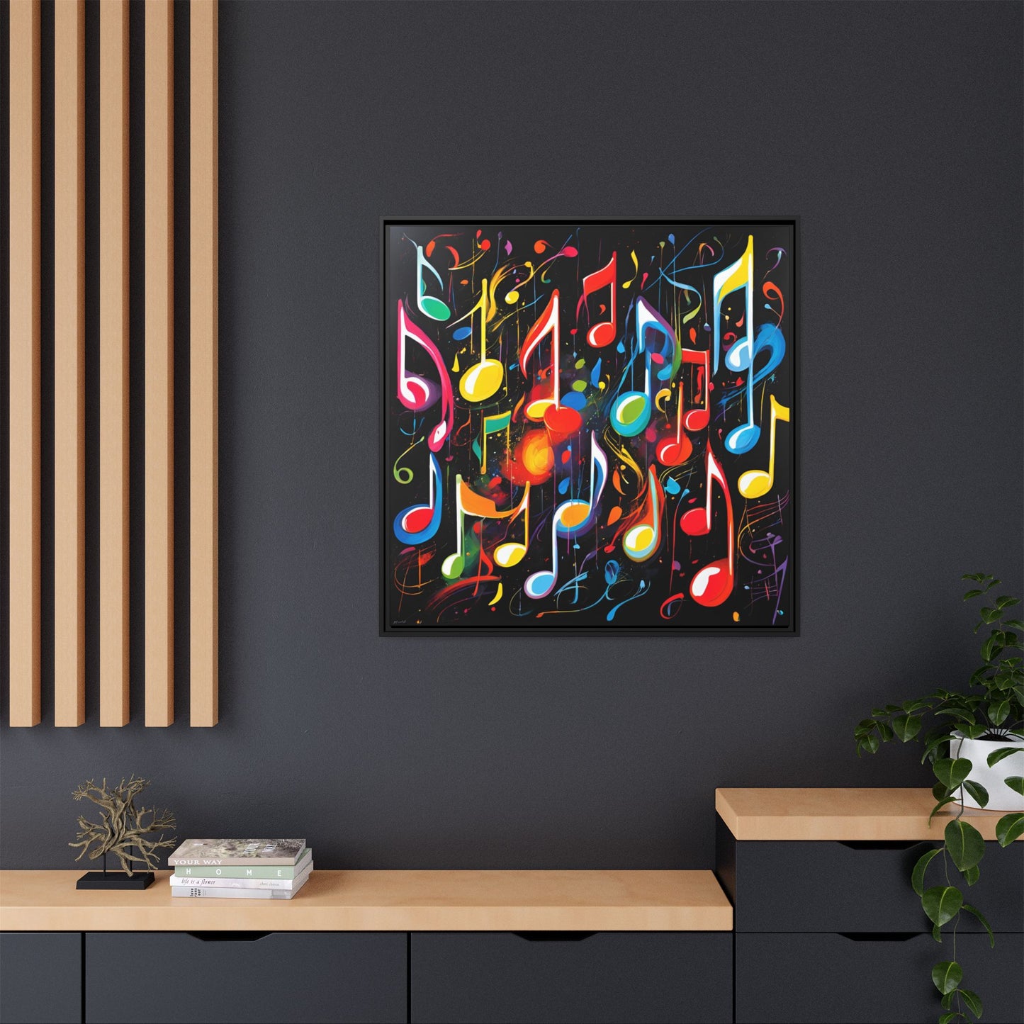 Modern Music-Themed Print Abstract Design Unique Framed Canvas Print Treble Clef Note Wall Art Music Lover Gift Decor 3 frame colors