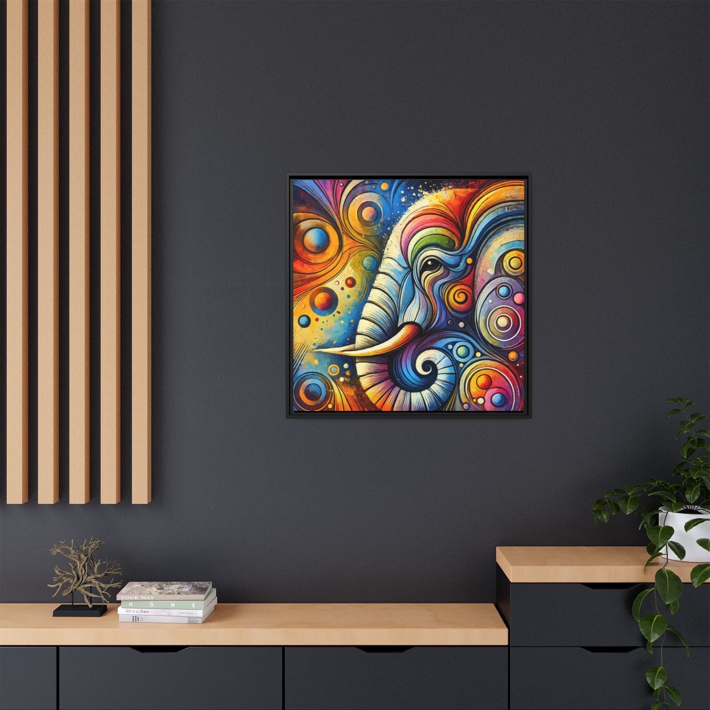 Modern Elephant Print Abstract Design Unique Framed Canvas Print African Wall Art Animal Lover Gift Nature Lover Decor 3 frame colors