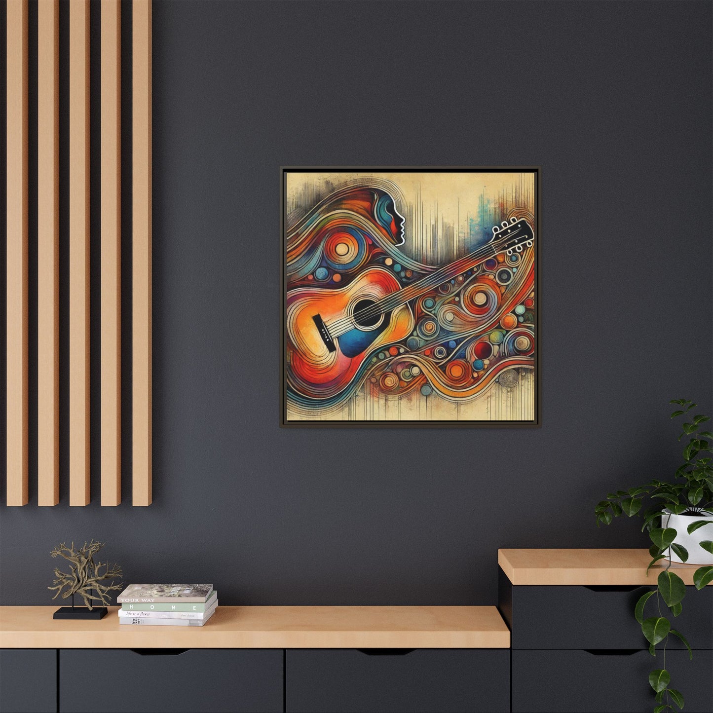 Modern Music-Themed Print Abstract Design Unique Framed Canvas Print Guitar Wall Art Music Lover Gift Decor 3 frame colors
