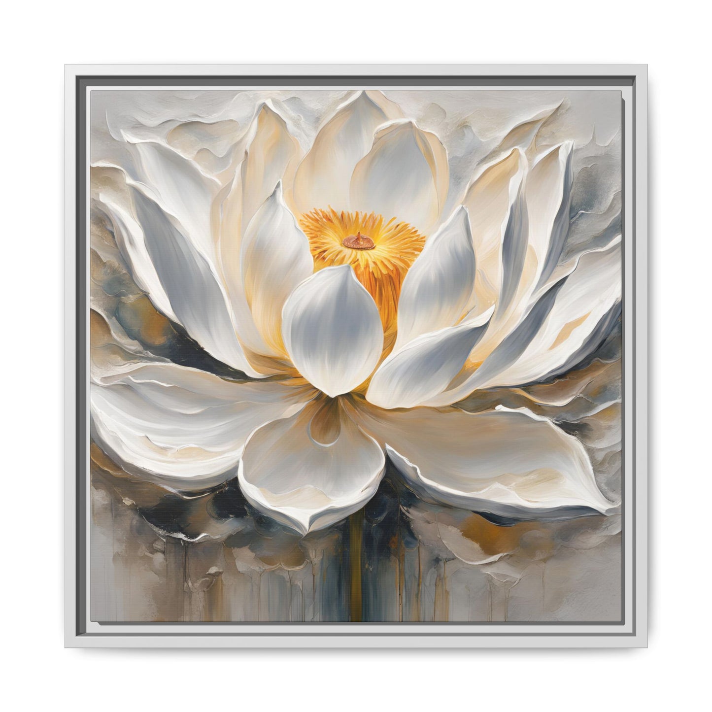 Modern Abstract Floral Design Unique Framed Canvas Wall Art White Lotus Gift Nature Lover Gift Garden Lover Gift 3 frame colors