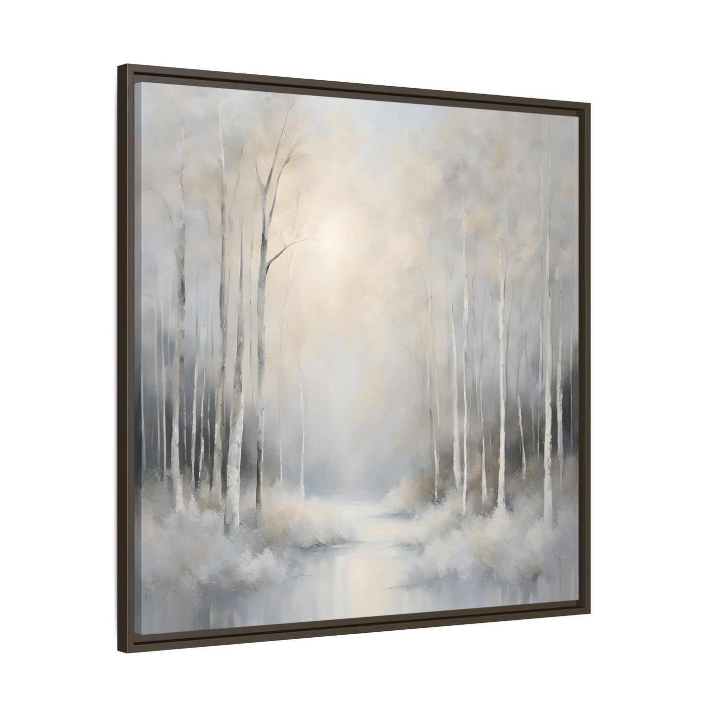Modern Abstract White Forest Design Unique Framed Canvas Wall Art Ocean Beach Gift Nature Lover Gift 3 frame colors