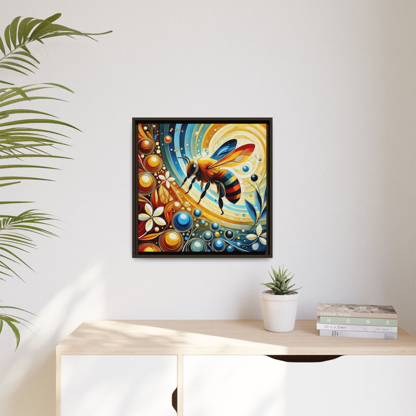 Modern Bee Print Abstract Design Unique Framed Canvas Print Insect Lover Wall Art Animal Lover Nature Lover Decor 3 frame colors