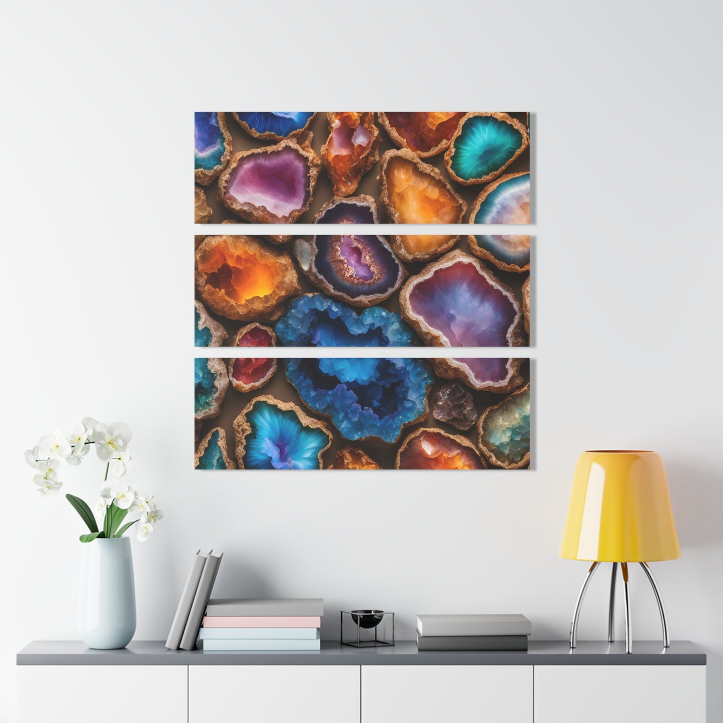 Geode Inspired Design Triptych 3-Panel Acrylic Print Wall Art Nature Lover Gift Geology Multi-color Amethyst-Look Rock Lover Acrylic Artwork
