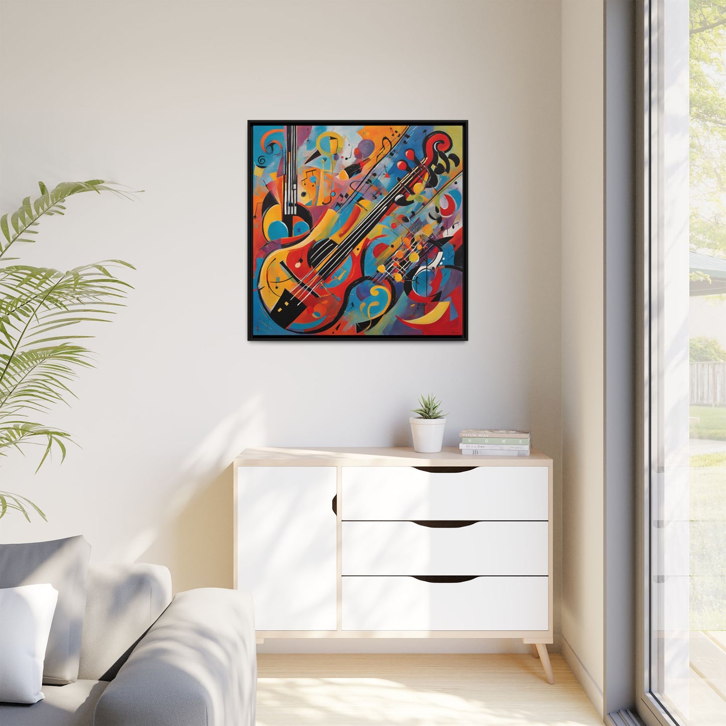 Modern Music-Themed Print Abstract Design Unique Framed Canvas Print Guitar Wall Art Music Lover Gift Decor 3 frame colors