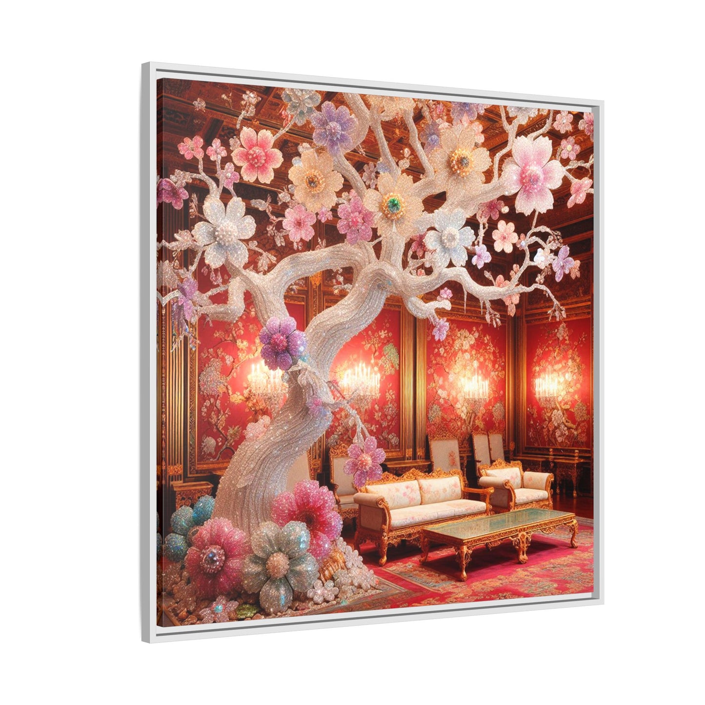 Bejeweled Bonzai Tree Framed Canvas Print Wall Art Unique Nature Lover Asian Art Gift Decor 3 Frame Colors