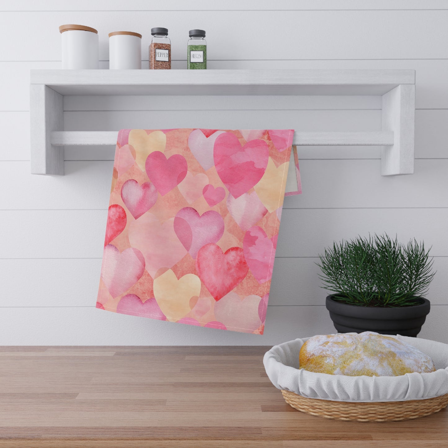 Heart Design Floral Pastel Kitchen Tea Towel Durable Hand Towel Flower Lover Whimsical Home Decor Decorative Kitchen Cotton Twill Valentine