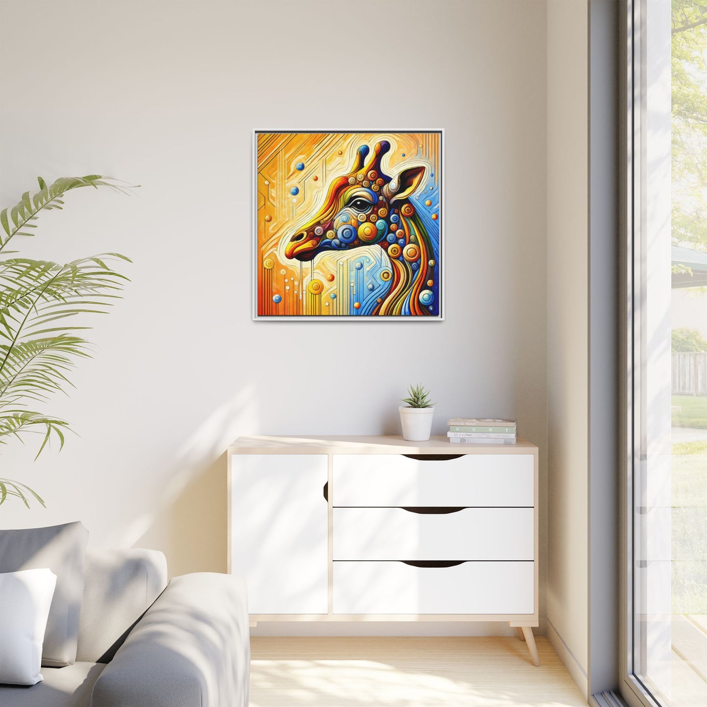 Modern Giraffe Print Abstract Design Unique Framed Canvas Print African Wall Art Animal Lover Gift Nature Lover Decor 3 frame colors