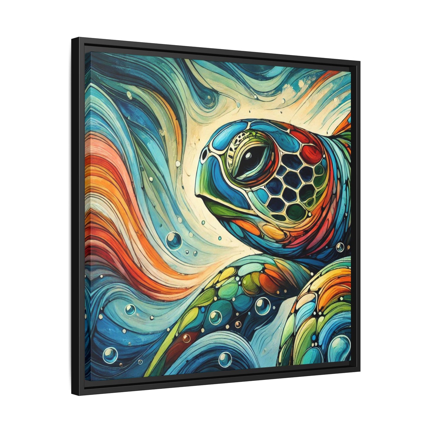 Modern Sea Turtle Print Abstract Design Unique Framed Canvas Print Oceanic Wall Art Animal Lover Gift Nature Lover Decor 3 frame colors