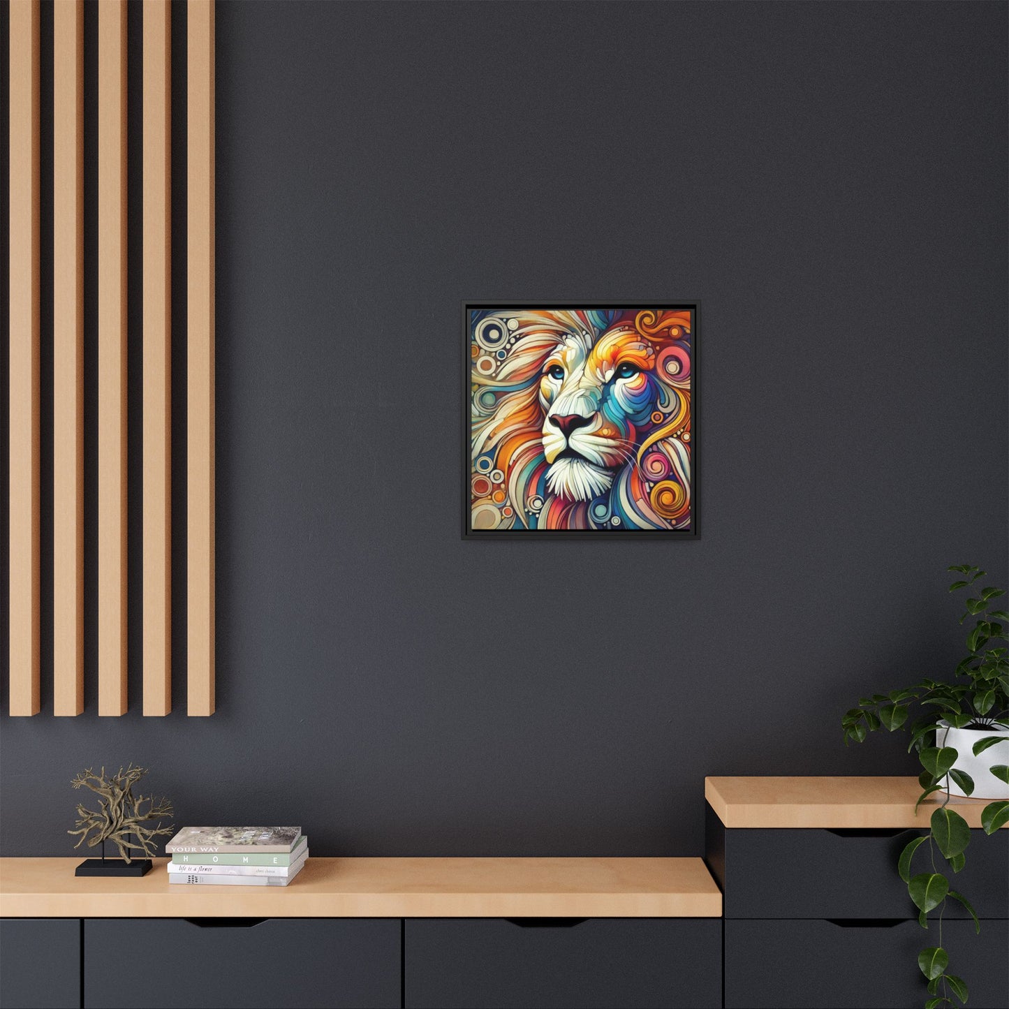 Modern Lion Print Abstract Design Unique Framed Canvas Print King of Jungle Wall Art Animal Lover Gift Nature Lover Decor 3 frame colors