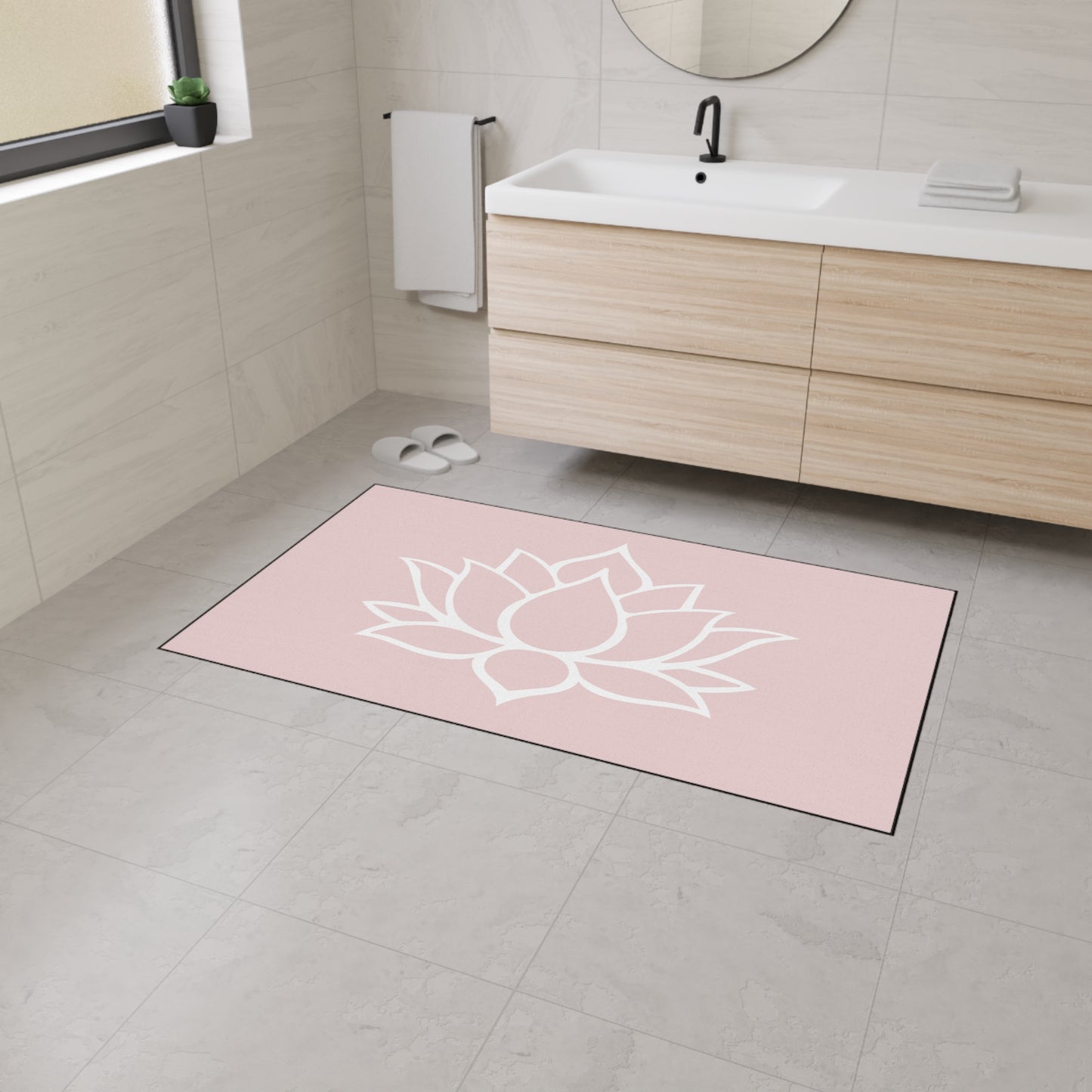 Decorative Heavy Duty Non-Slip Floor Mat Stylish Design Perfect for Entryway Kitchen Décor Pink Lotus Blossom Floral Design Rug Bathroom Mat