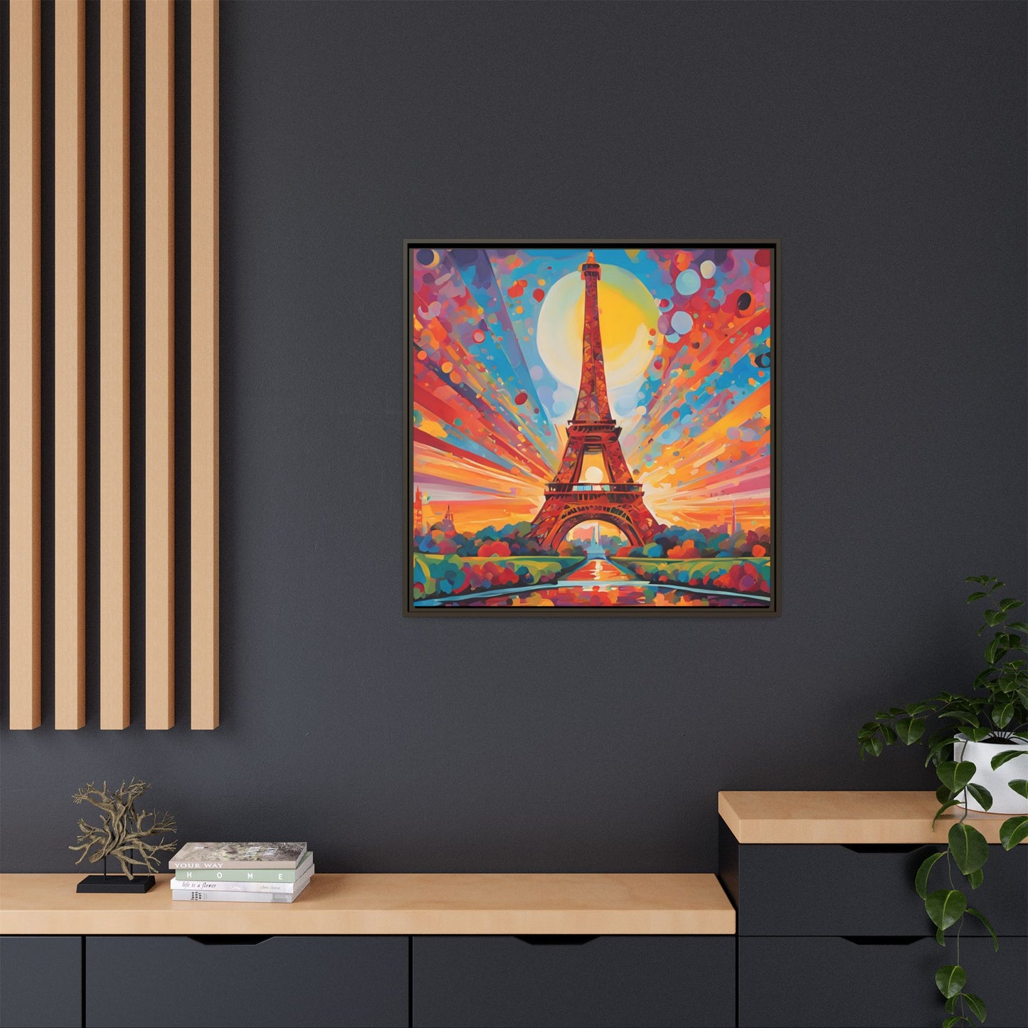 Modern Abstract Eiffel Tower Design Unique Framed Colorful Canvas Landscape Wall Art Paris France Gift Nature Lover Gift 3 frame colors