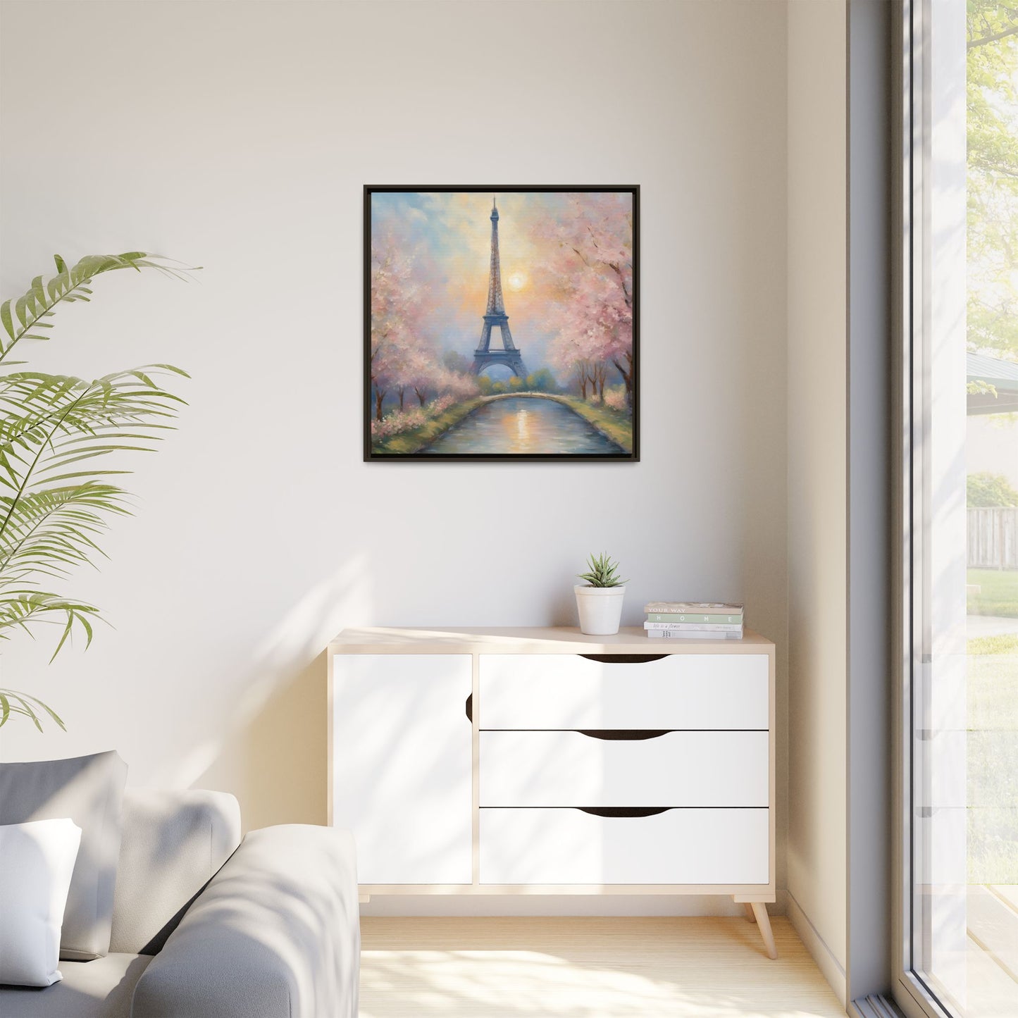 Modern Abstract Pastel Eiffel Tower Design Unique Framed Colorful Canvas Landscape Wall Art Paris France Gift Landscape Gift 3 frame colors