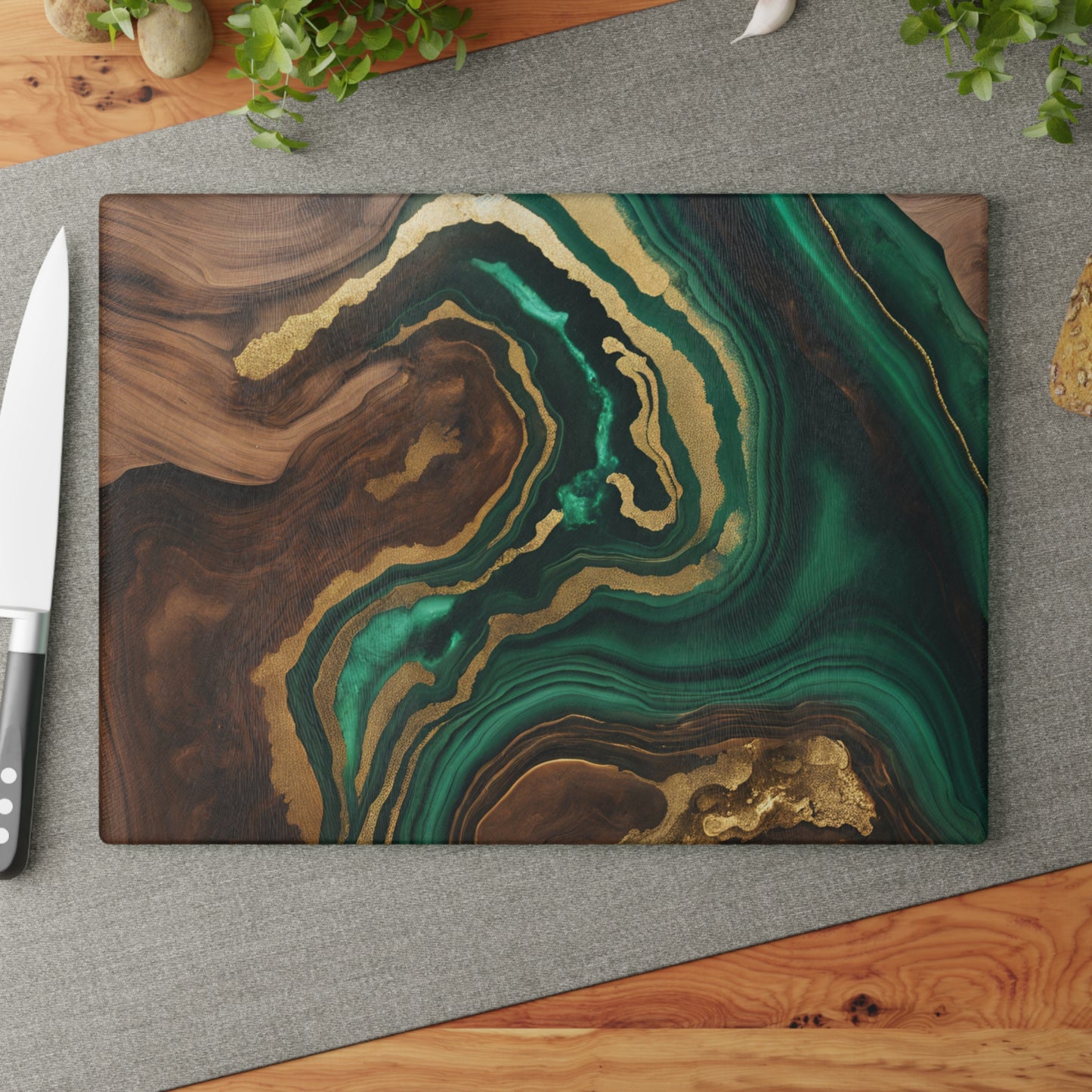 Kitchen Decor Glass Wood-look Image Nature Lover Cutting Board Serving Tray Home Cook Gift Colorful Glass Geode-inspired Charcuterie Board