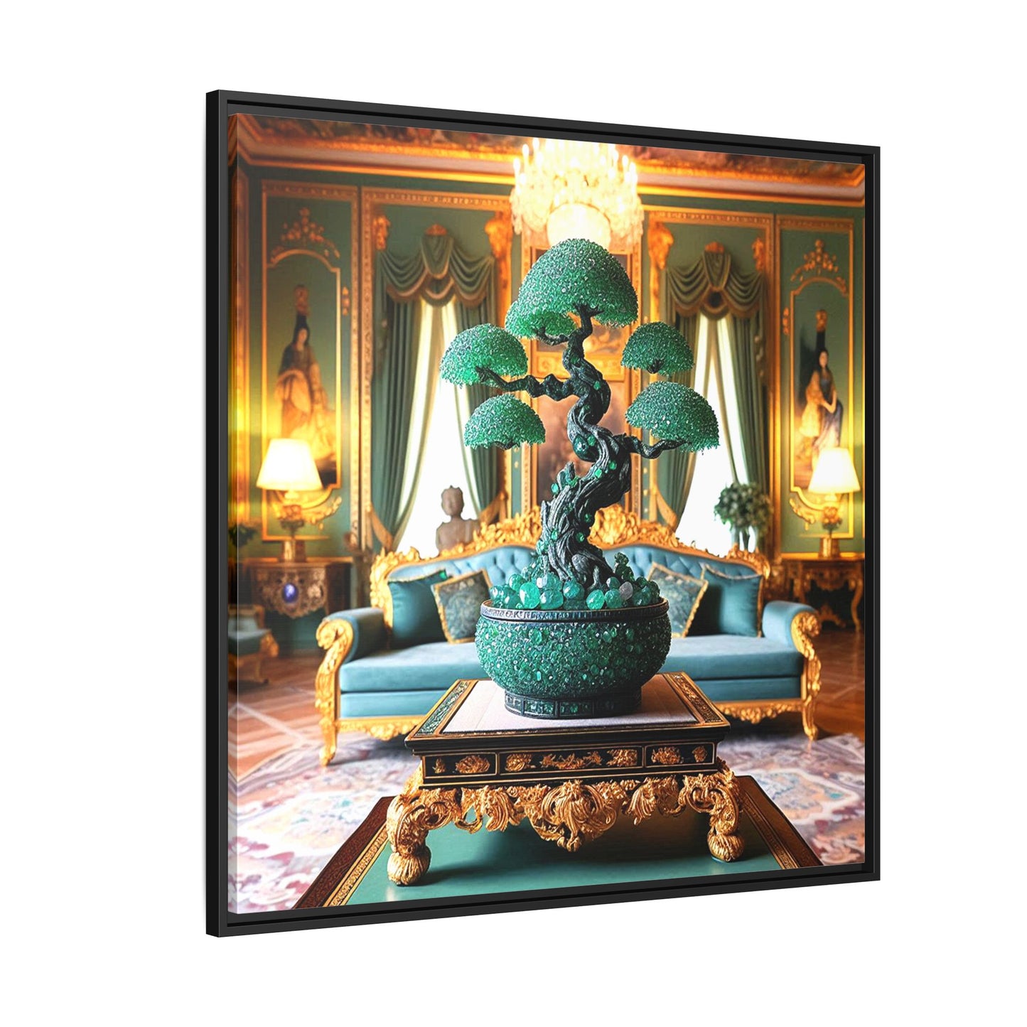 Bejeweled Bonzai Tree Framed Canvas Print Wall Art Unique Nature Lover Asian Art Gift Decor 3 Frame Colors
