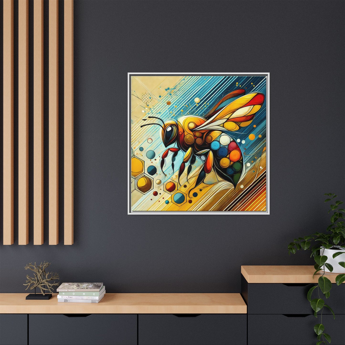 Modern Bee Print Abstract Design Unique Framed Canvas Print Insect Lover Wall Art Animal Lover Gift Nature Lover Decor 3 frame colors