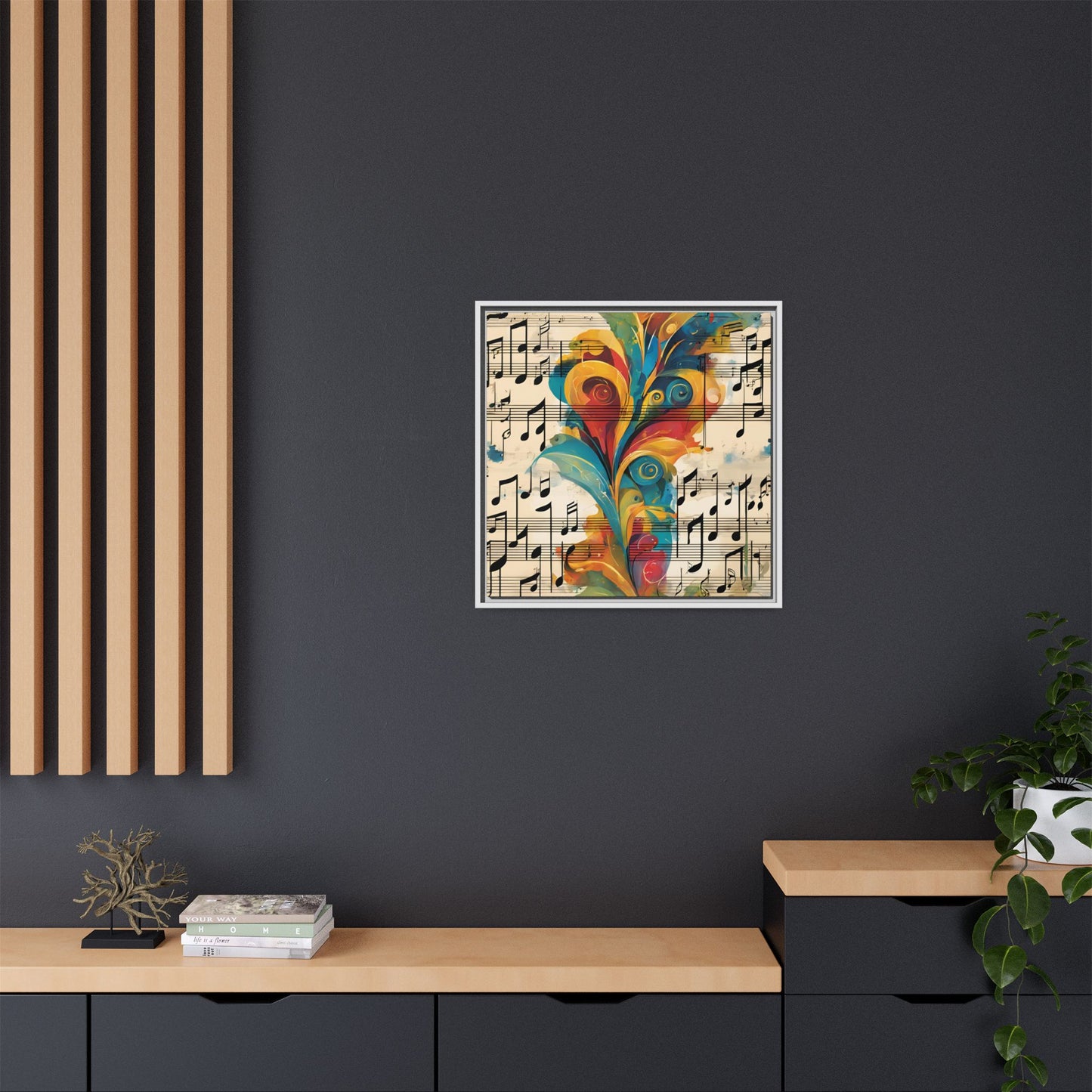 Modern Sheet Music-Themed Print Abstract Design Unique Framed Canvas Print Treble Clef Note Wall Art Music Lover Gift Decor 3 frame colors