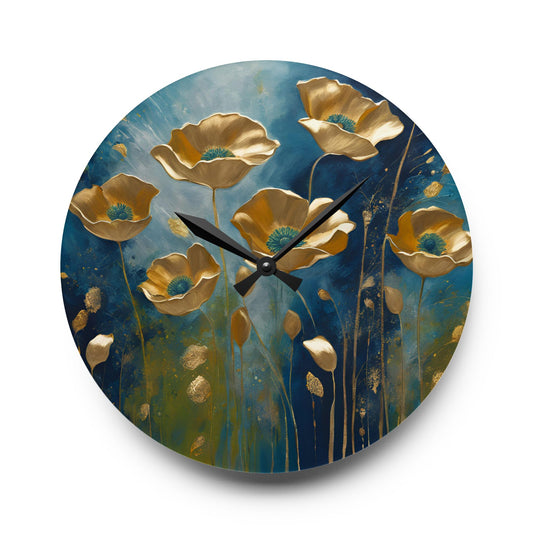 Floral Design Acrylic Clock Unique Colorful Wall Clock for Kitchen or Living Room Nature Lover Field of Flowers Gardener Gift