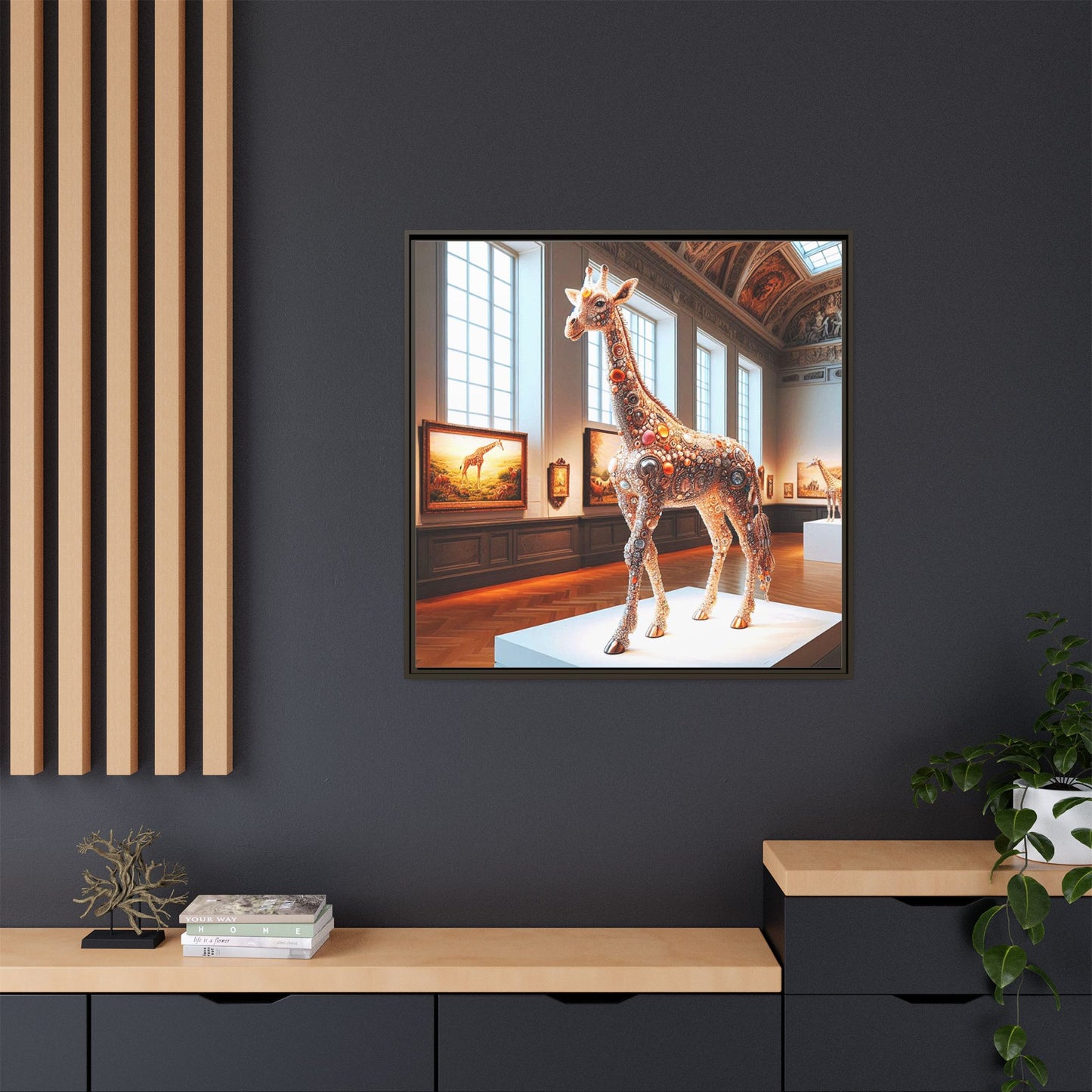 Bejeweled Giraffe Framed Canvas Print Wall Art Unique Fashion Designer Haute Couture Fashionista Animal Lover Gift Decor 3 Frame Colors