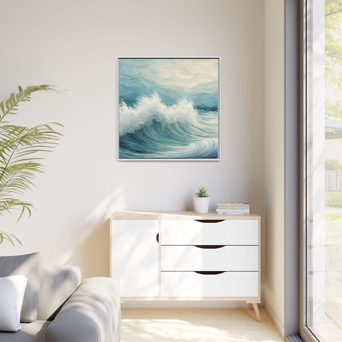 Modern Abstract Wave Design Unique Framed Canvas Wall Art Ocean Beach Gift Nature Lover Gift Underwater Sea Lover Gift 3 frame colors