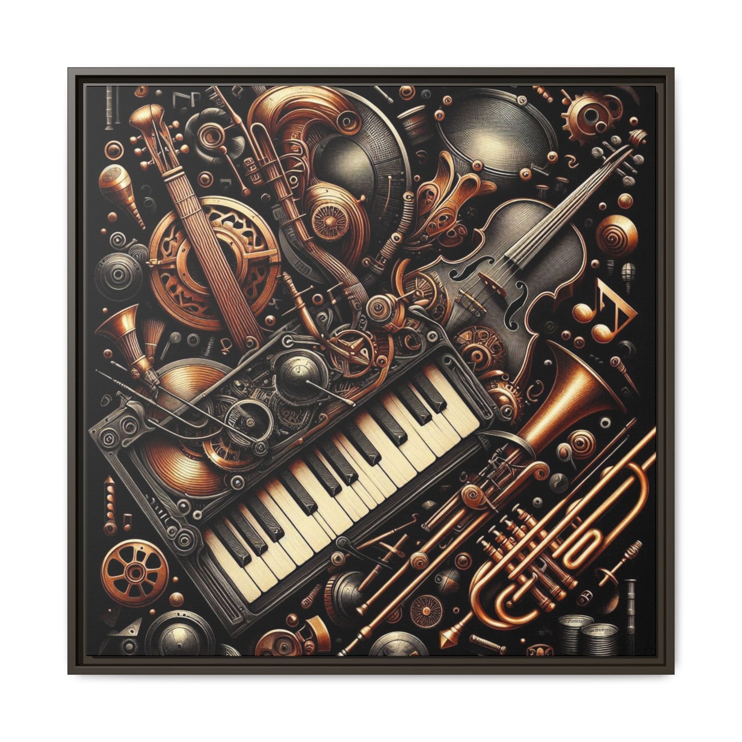 Modern Music-Themed Steampunk Style Print Abstract Design Unique Framed Canvas Print Wall Art Music Lover Gift Decor 3 frame colors