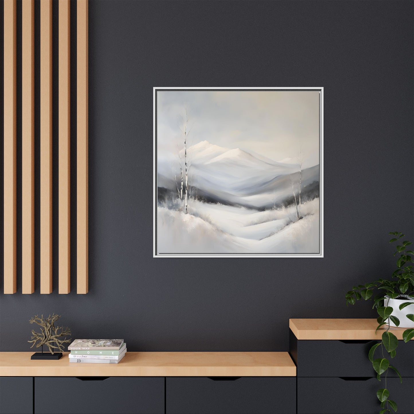Modern Abstract Mountain Design Unique Framed Canvas Wall Art Snowy Gift Nature Lover Gift 3 frame colors