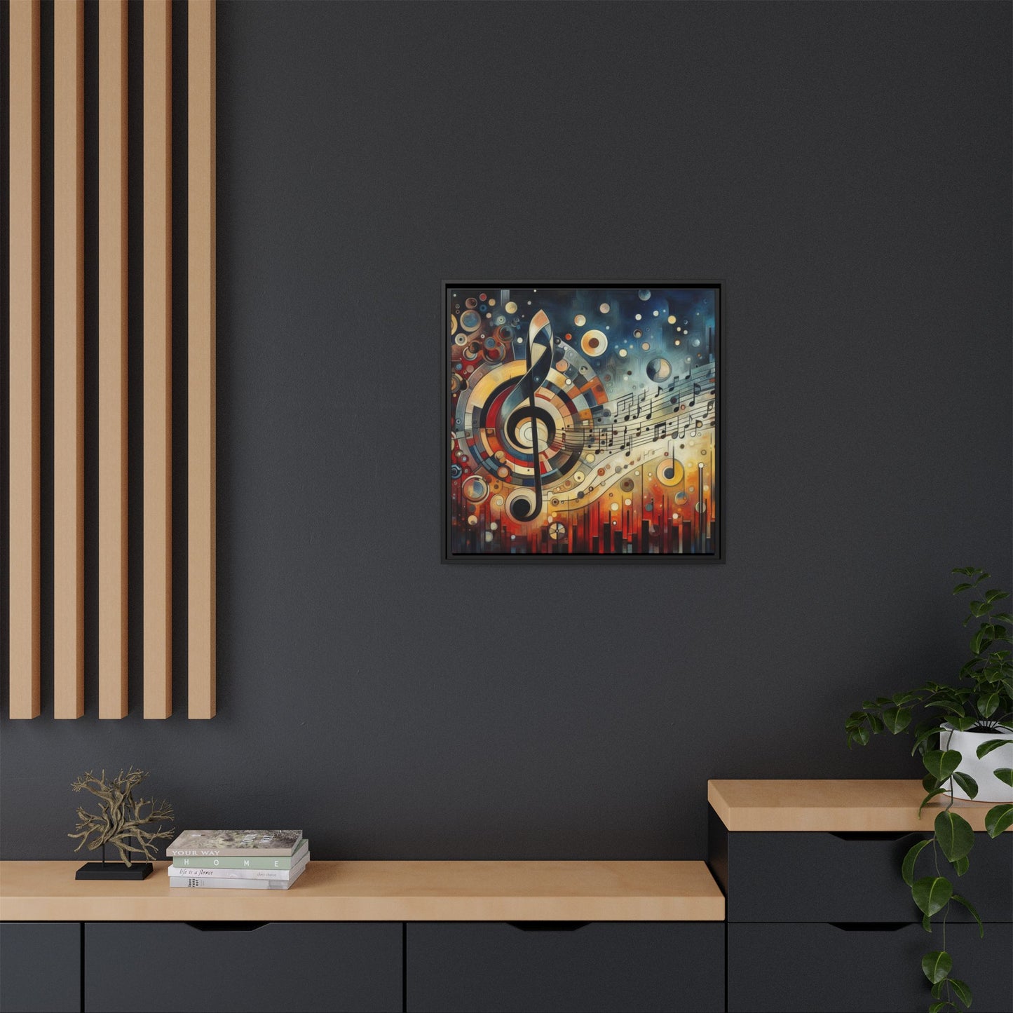 Modern Music-Themed Print Abstract Design Unique Framed Canvas Print Treble Clef Note Wall Art Music Lover Gift Decor 3 frame colors