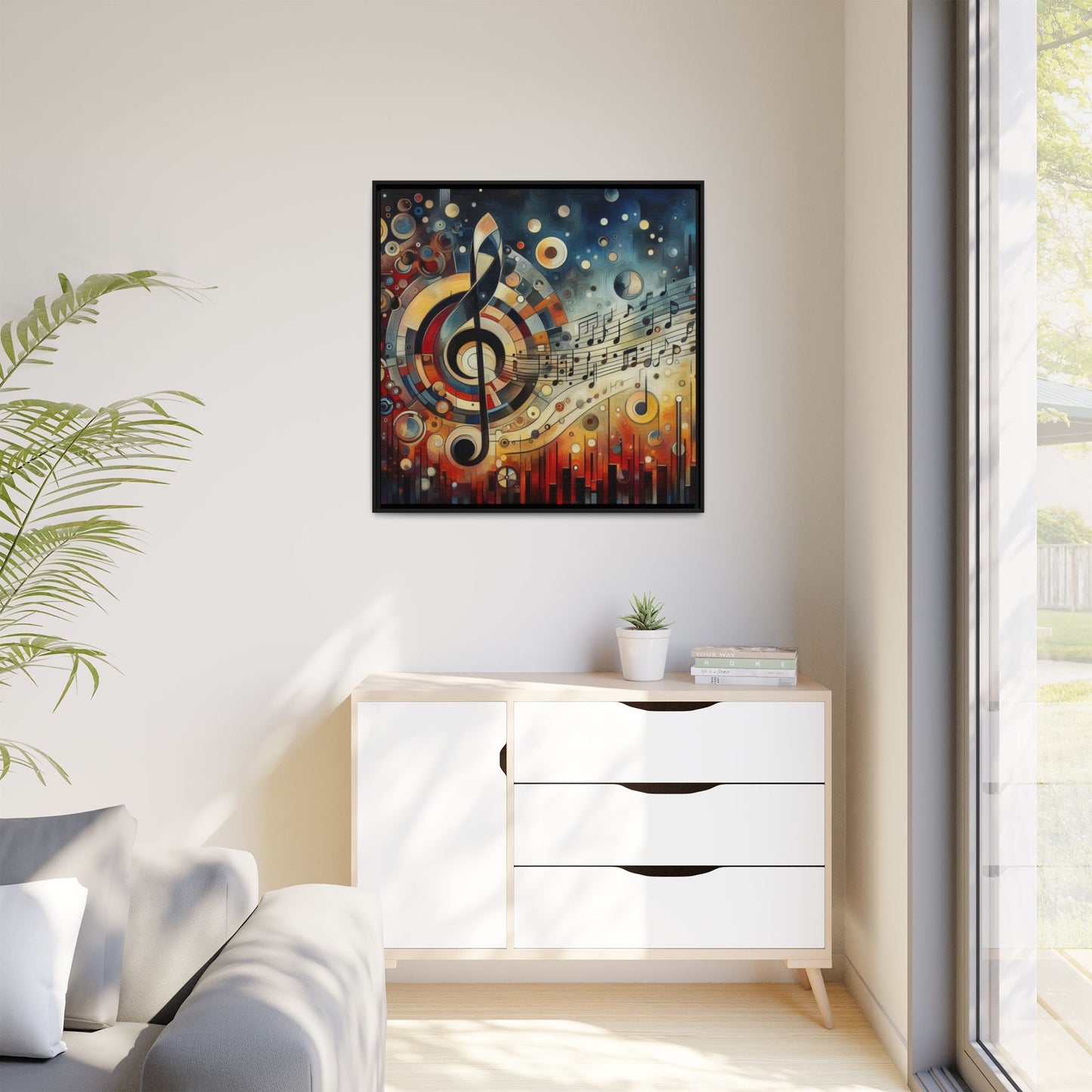 Modern Music-Themed Print Abstract Design Unique Framed Canvas Print Treble Clef Note Wall Art Music Lover Gift Decor 3 frame colors