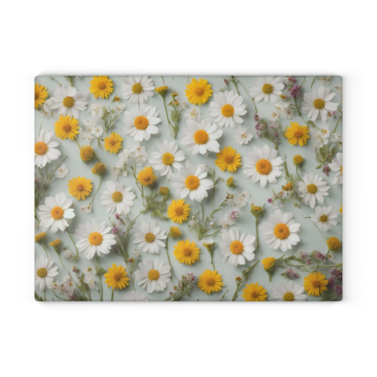 Kitchen Decor Glass Cutting Board Serving Tray with Daisies Design Cutting Board Gift for Home Cook Pressed Flowers Charcuterie Board