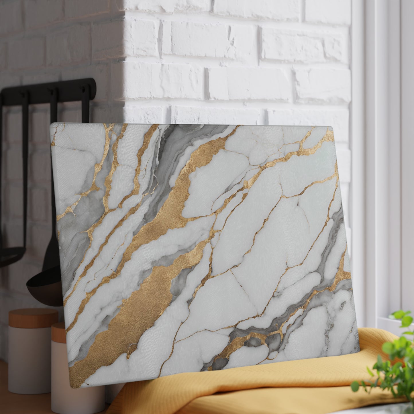 Kitchen Decor Glass Cutting Board Serving Tray with Quartz-look Design Cutting Board Gift for Home Cook Fun Marble-look Charcuterie Board