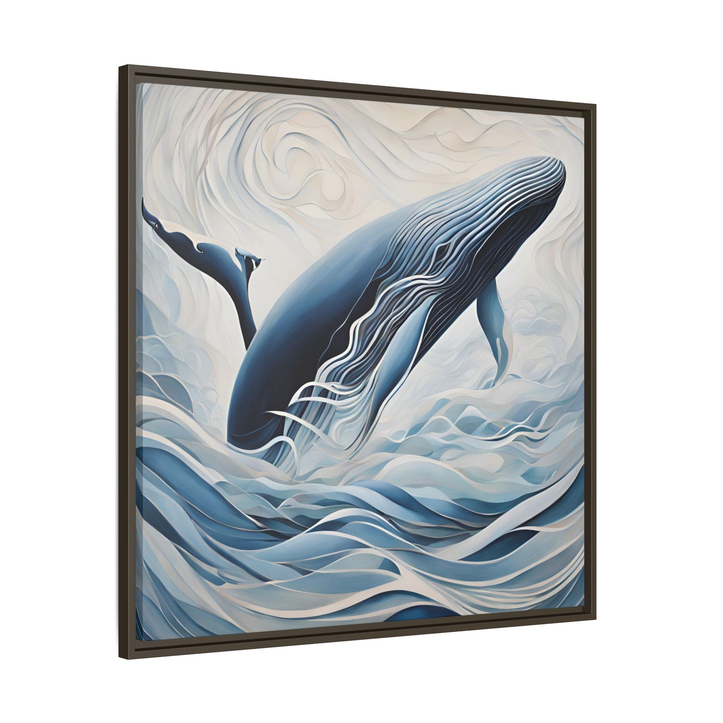 Modern Abstract Whale Wave Design Unique Framed Canvas Wall Art Ocean Beach Gift Nature Lover Gift Underwater Sea Lover Gift 3 frame colors